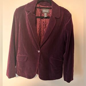 NY & Company Vintage Cotton Faux Suede/Velvet Blazer Rich Purple Color Size 14